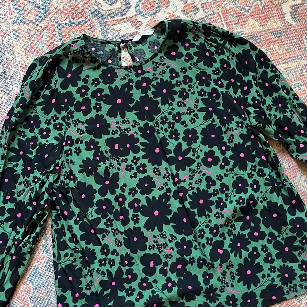 John Lewis ANYDAY dark floral long sleeve blouse, UK size 14 (US size 10/med/lg)